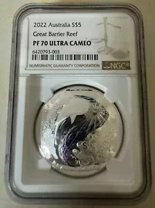 NGC PF70 オーストラリア 2022 グレートバリアリーフ銀貨 1オンス 5ドル