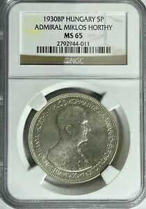 ハンガリー 1930BP 5 Peng? NGC MS65 - 反射フィールド付き光沢のあるホワイト - ポップ 1/4
