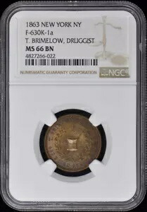 1863 CWT マーチャンツ ブライムロー ニューヨーク F-630K-1a NY NGC MS66BN