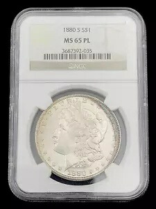 1880-S S$1 モルガン シルバー ダラー コイン NGC MS 65 PL ブラウン ラベル