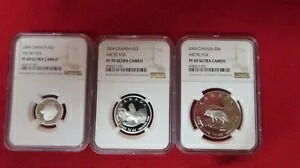 2004 カナダ 3x ARCTIC FOX $4、$3、$2 - NGC グレード PF70 & 69 コイン セット