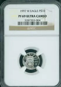 1997-W $10 プラチナ イーグル スタチュー リバティ NGC PR69 プルーフ PF69 1/10 オンス。 1年目