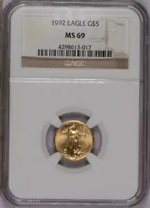 1992 ゴールド イーグル $5 NGC MS69。送料無料。