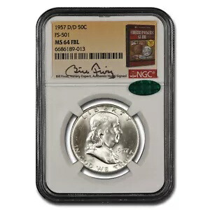 1957-D/D フランクリン ハーフダラー MS-64 NGC CAC (FBL、FS-501)
