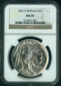 2001 D バッファロー記念シルバー ダラー コイン $1 NGC MS 70 MS70 完璧