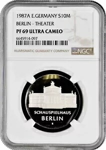 ドイツ - GDR 10 マーク 1987、NGC PF69 UC、「ベルリン、劇場」トップ ポップ 3/0