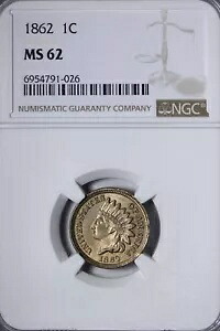 BU 1862 インディアン ヘッド セント ペニー NGC MS62 かわいいコイン! WNHK