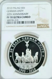 2010 パラオ シルバー $5 ドイツ統一 20 周年記念 NGC PF 70 ウルトラ カメオ パーフェクト ポップ 1｜WORLD RESOURCE【KING店】