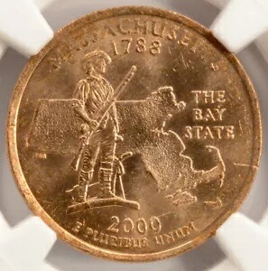 2000-P 25c マサチューセッツ クォーター リバース クラッド層欠落 NGC MS65 レッド｜WORLD RESOURCE【KING店】