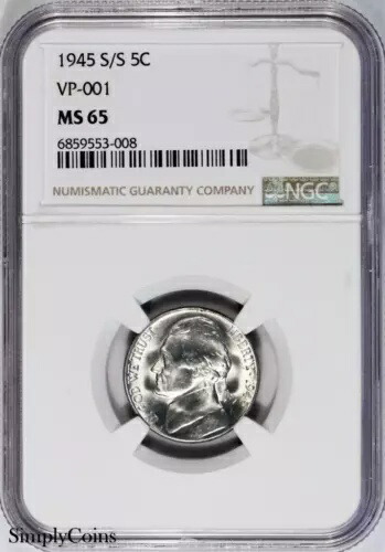 1945-S/S RPM VP-001 ジェファーソン シルバー ウォー ニッケル ～ NGC MS65 ～ TOP POP! 3 つのうち 1 つ!