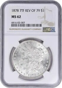 1878 モーガン シルバー ダラー 7TF 1879 MS62 NGC のリバース