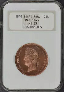 1840 フランス Essai 1DEC Maz-1143 NGC MS65｜WORLD RESOURCE【KING店】