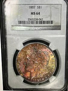 1887 P トーン モーガン $ NGC MS 64????とてもカラフルな表面のトーン????