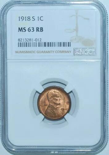 1918 S NGC MS63RB レッド アンド ブラウン リンカーン ウィート セント