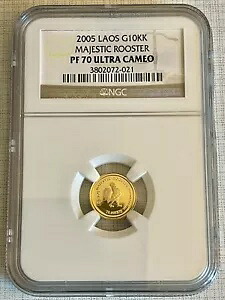 ラオス 2005 マジェスティック ルースター 10K ゴールド NGC PF70 ウルトラ カメオ SKU# 2406