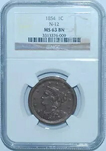 1854 NGC MS63BN N-12 編み込みヘア ラージセント｜WORLD RESOURCE【KING店】