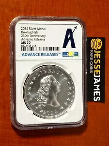 2024 フローイング ヘア シルバー リバティ メダル NGC MS70 アドバンス リリース 'A' ラベル 1 オンス