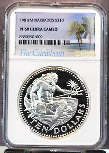 1981 バルバドス シルバー 10 ドル ネプチューン NGC PF 69 ウルトラ カメオ 835 ミント トップ ポップ｜WORLD RESOURCE【KING店】