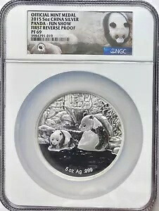 2015 中国 シルバー 5 オンス パンダ FUN ショー リバース プルーフ メダル NGC PF-69｜WORLD RESOURCE【KING店】