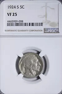1924-S バッファロー ニッケル NGC VF25 ほぼフルホーン、非常に厳しい年代です。 ZNHM