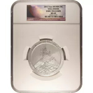 2012 5 オンス ATB ハワイ火山銀貨 NGC MS69 PL