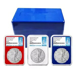 2024-W 光沢のある $1 アメリカン シルバー イーグル 3 個セット NGC MS70 FDI ファースト ラベル リ...｜WORLD RESOURCE【KING店】