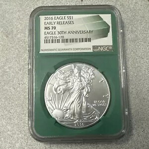2016 Silver Eagle 早期リリース MS70 NGC 30 周年記念グリーン スラブ ホルダー｜WORLD RESOURCE【KING店】
