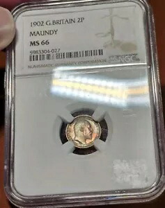 1902年 イギリス 2P ツーペンス シルバー マウンディ NGC MS66 野獣的なレインボートーンの宝石｜WORLD RESOURCE【KING店】