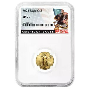 2023 $5 アメリカン ゴールド イーグル 1/10 オンス NGC MS70 ブラック ラベル
