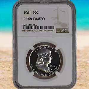1961 プルーフ フランクリン ハーフダラー 50c - NGC PF 68 カメオ - $450 価格ガイド!