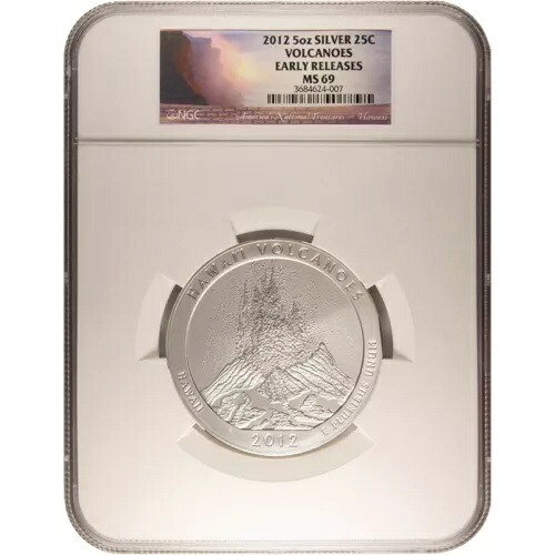2012 5 オンス ATB ハワイ火山銀貨 NGC MS69 PL
