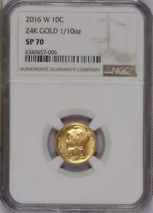 2016-W 24K ゴールド マーキュリー 1/10 オンス10セントNGC SP70。送料無料。|WORLD RESOURCE【KING店】