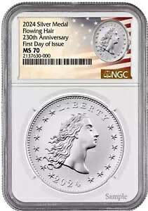 プレセール 2024 フローイング ヘア シルバー 230 アニー メダル NGC MS70 発行初日 FDI|WORLD RESOURCE【KING店】