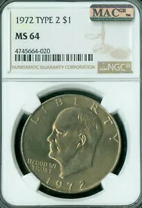1972 タイプ 2 アイゼンハワー ドル NGC MS64 PQ 2 番目に細かいレジストリ MAC スポットレス *|WORLD RESOURCE【KING店】