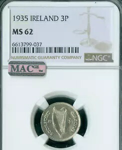 1935 アイルランド 3P 3 ペンス NGC MS62 + PQ MAC スポットレス レア *｜WORLD RESOURCE【KING店】