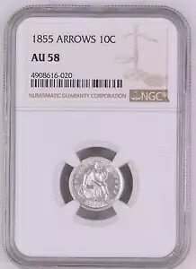 1855 P リバティ シーテッド ダイム NGC AU-58｜WORLD RESOURCE【KING店】