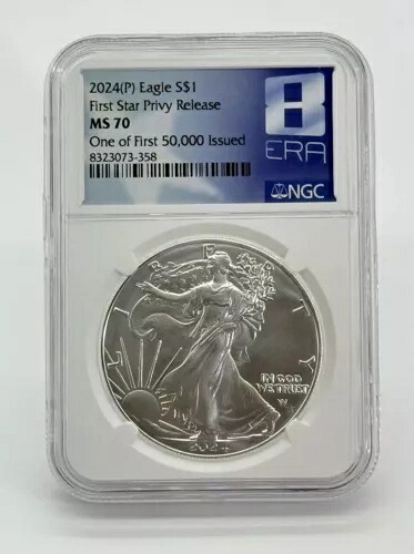 NGC MS70 2024(P) 1オンス アメリカン シルバー イーグル ファースト スター プライベート $1 ファースト 50,000 個のうちの 1 個|WORLD RESOURCE【KING店】