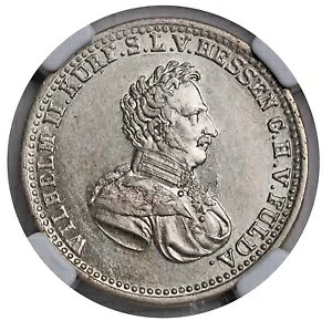1823年、ヘッセン＝カッセル、ウィリアム2世。素敵なシルバー 1/3 ターラー コイン。トップポップ！ NGC MS-61！｜WORLD RESOURCE【KING店】