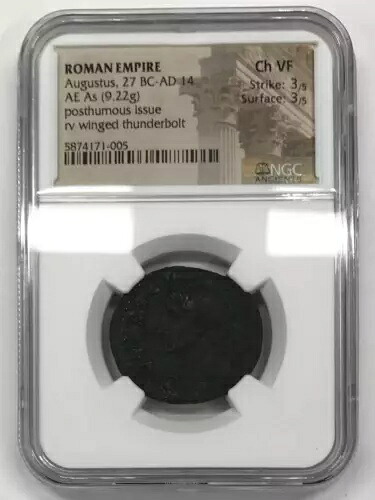 紀元前 27 年 - 紀元前 14 年 ローマ帝国アウグストゥス AE 翼のあるサンダーボルトとして NGC Ancients Ch VF｜WORLD RESOURCE【KING店】