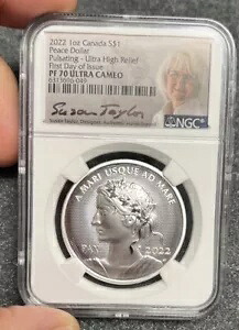2022 1 オンス 「パルセーティング」 カナダ シルバー ピース ドル NGC PF70 UHR テイラー $1 FDOI|WORLD RESOURCE【KING店】