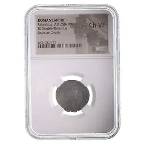 サロニヌスのローマ銀貨 - NGC 認定 CH-VF 状態 送料無料！