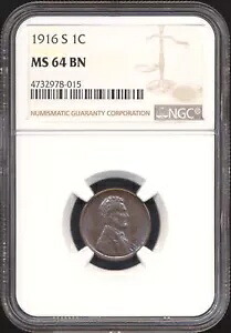 1916-S リンカーン セント NGC MS 64 BN *トーニング*|WORLD RESOURCE【KING店】
