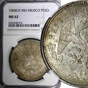 メキシコ シルバー 1904 CN MH ペソ クリアカン ミント NGC MS62 KM# 409 (16)|WORLD RESOURCE【KING店】
