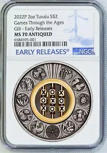 2022 GAMES THROUGH AGES Tic Tac Toe 2オンス シルバー アンティーク $2 コイン NGC MS 70 ER