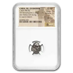カリアン諸島 ロードス島 AR ヘミドラクム ヘリオス (紀元前 408 ～ 390 年) Ch VF NGC｜WORLD RESOURCE【KING店】