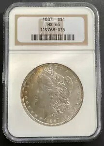 1887-P モルガン 90% シルバー ダラー $1 NGC-MS-65、きれいな色合いのカラフルなコイン｜WORLD RESOURCE【KING店】