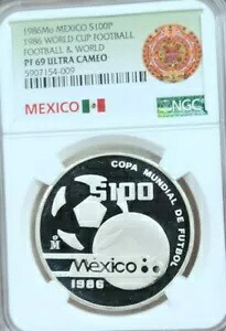 1986 メキシコ シルバー 100 ペソ フットボール & ワールド NGC PF 69 ウルトラ カメオ トップ ポップ|WORLD RESOURCE【KING店】