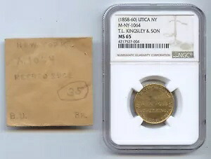 トレードトークン (1858-60) T. L. Kingsley & Son (#9156) ユティカ、ニューヨーク州 M-NY-1064。 NGC MS65｜WORLD RESOURCE【KING店】 117,700円