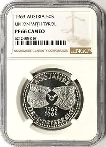 1963 オーストリア シルバー 50 シリング NGC PF66 カメオ ユニオン チロル付き｜WORLD RESOURCE【KING店】 117,700円