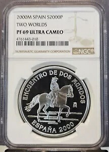 2000 スペイン シルバー 2000 ペセタス男とその馬 NGC PF 69 ウルトラ カメオ トップ ポップ｜WORLD RESOURCE【KING店】